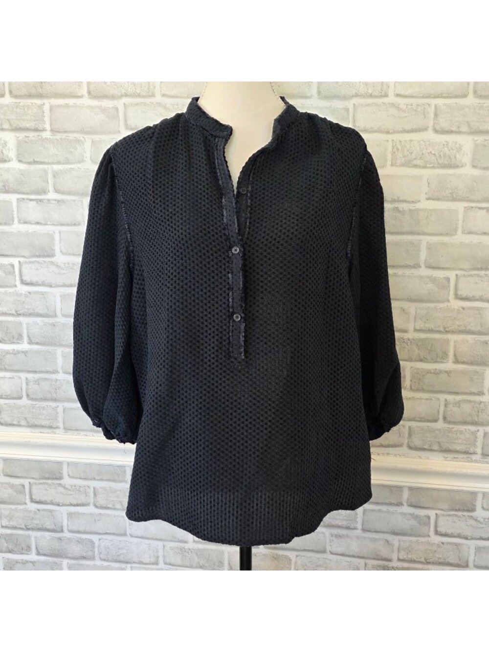 Max Studio London NWT Carbon Waffle Knit Puff Sleeve Blouse Coquette Whimsigoth